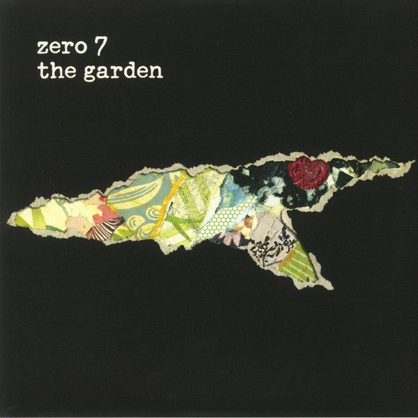 Album cover art for Zero 7 - The Garden, featuring a collage of various images including plants and possibly a face.