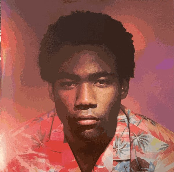 Album cover art featuring a portrait of Childish Gambino with a red and orange background and a floral shirt.