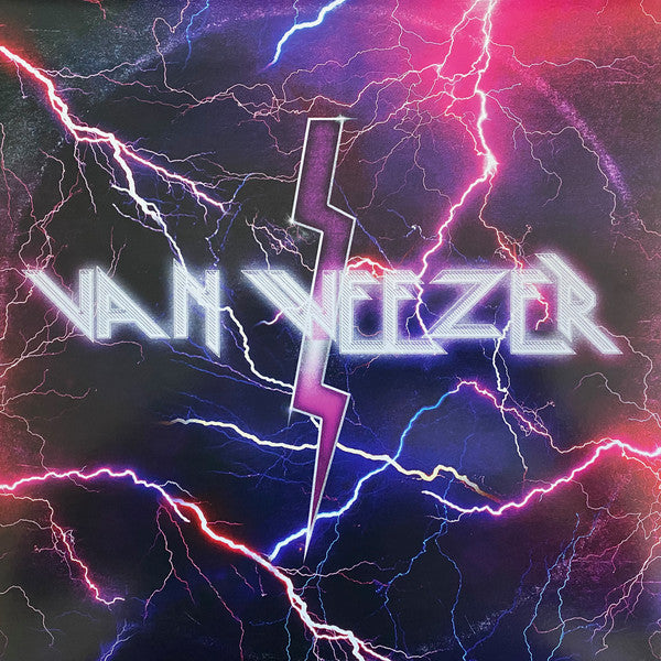 Album cover for Weezer - Van Weezer LP featuring a neon pink vinyl design with lightning graphics and the band's name.