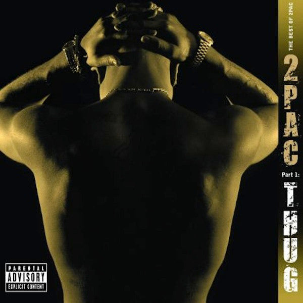 This image features the cover art for the CD titled "2Pac – The Best Of 2Pac - Part 1: Thug". The cover showcases a silhouette of Tupac Shakur with his signature headphones and a gold-tone text that highlights the album's title and the fact that it is Part 1 of a series.