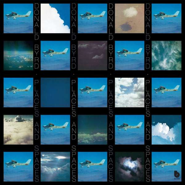 Album cover for Donald Byrd - Places And Spaces LP featuring a collage of images with aircrafts against various sky backgrounds.