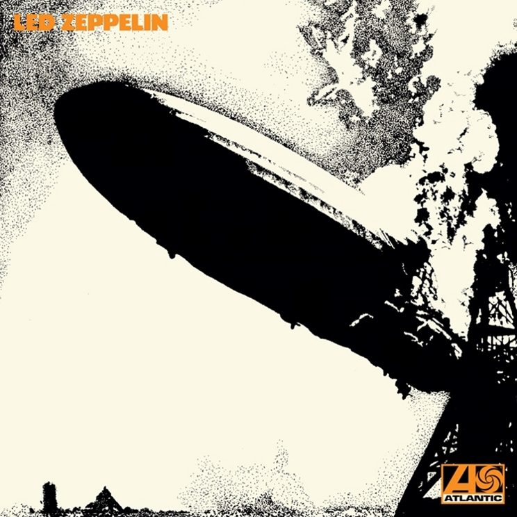 Album cover of Led Zeppelin featuring a black and white image of a blimp with the band's name and the Atlantic Records logo.
