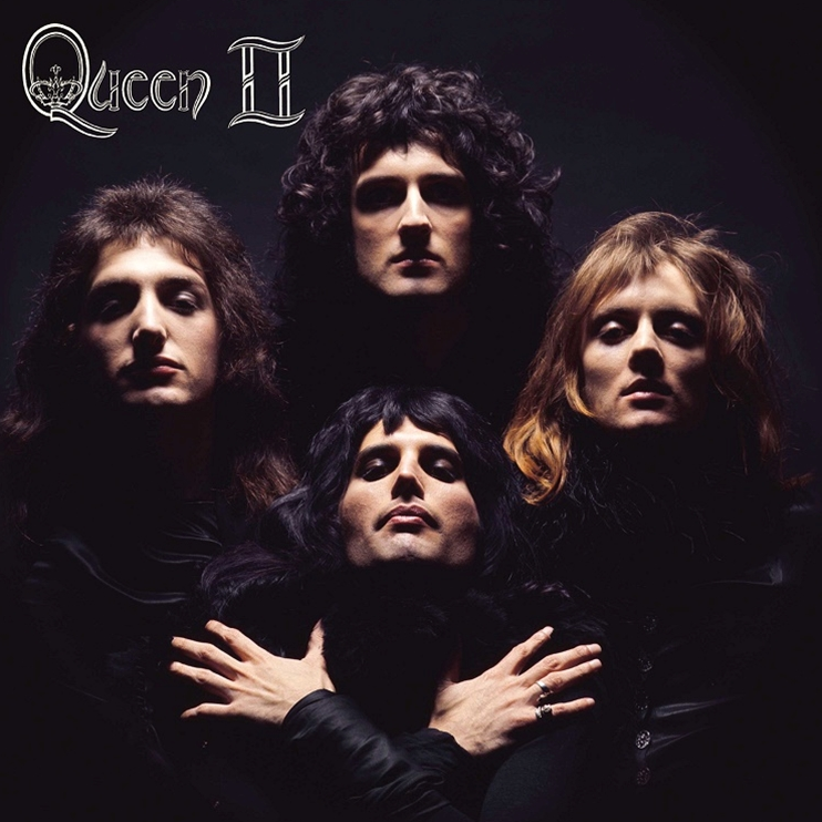 Album cover of Queen II featuring band members of Queen in a group photo.
