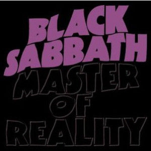 Black Sabbath - Master of Reality album cover featuring the band's name in pink font on a black background.