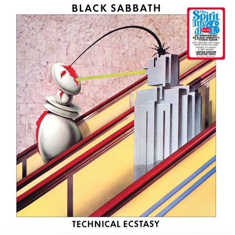 Album cover for Black Sabbath's 'Technical Ecstasy' with abstract design and text.