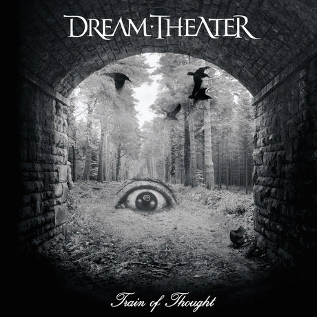 Album cover for Dream Theater's 'Train of Thought' with an eye and forest design.
