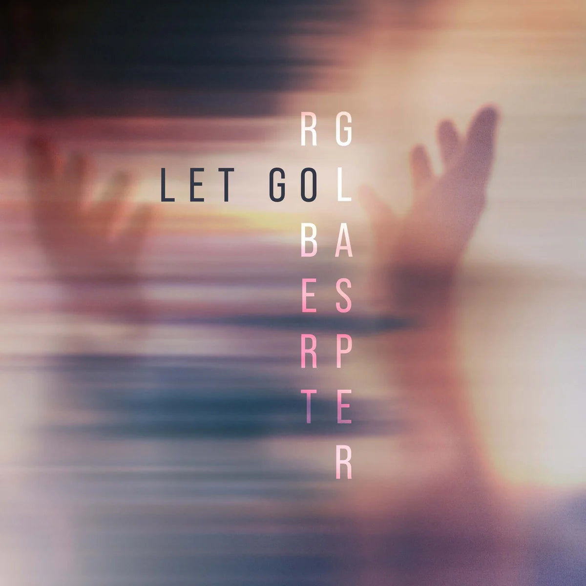 Blurred image with text overlay 'RG LET GO LARGER' on a colorful background