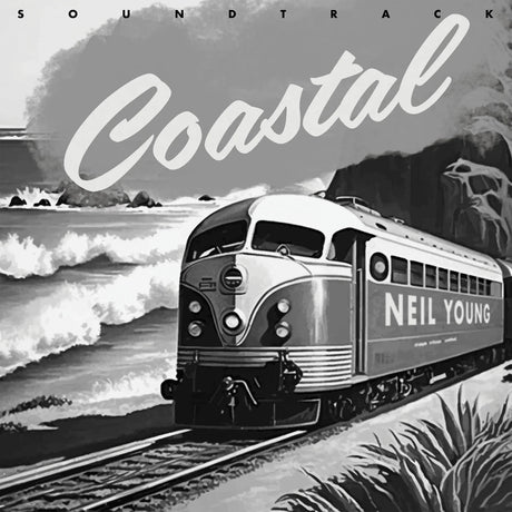 Album cover for 'Coastal' by Neil Young featuring a train near a coastal landscape.
