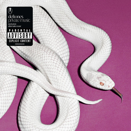 Album cover with a white snake on a pink background and parental advisory label.