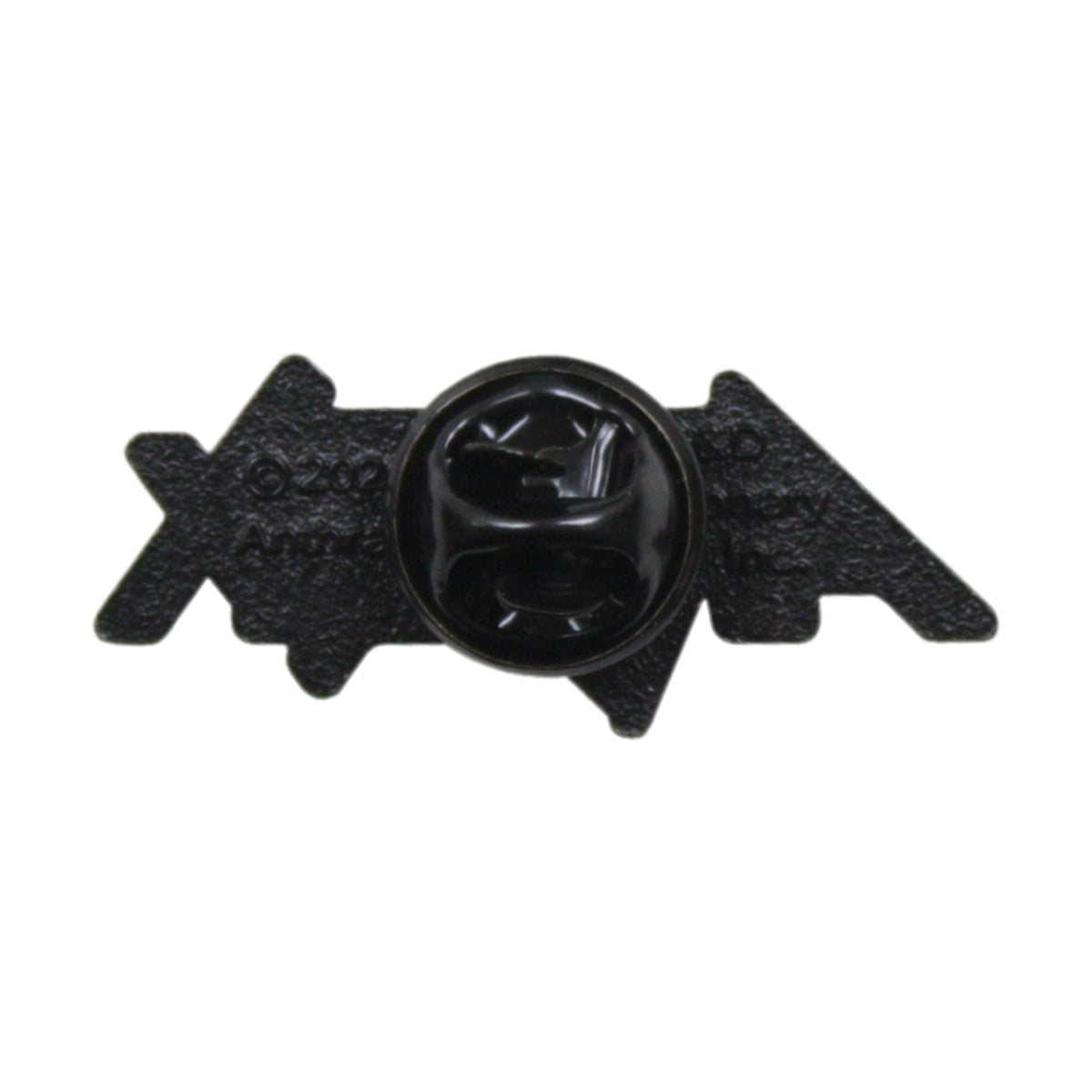 Black bat-shaped object on a white background
