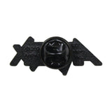 Black bat-shaped object on a white background