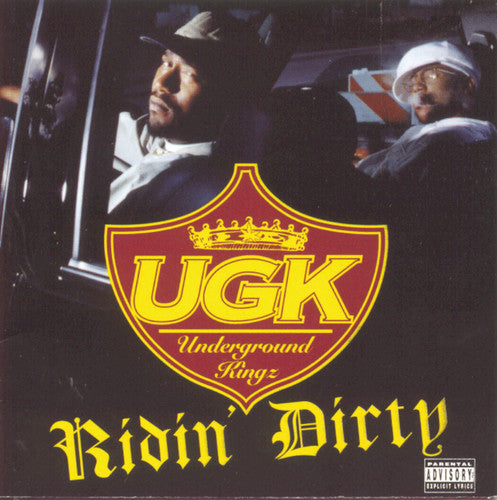 Album cover for UGK's 'Ridin' Dirty' with two individuals in a car.