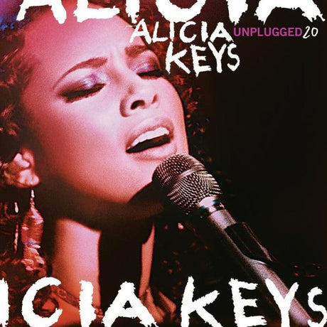Album cover featuring Alicia Keys with a microphone, dark background, and prominent text.