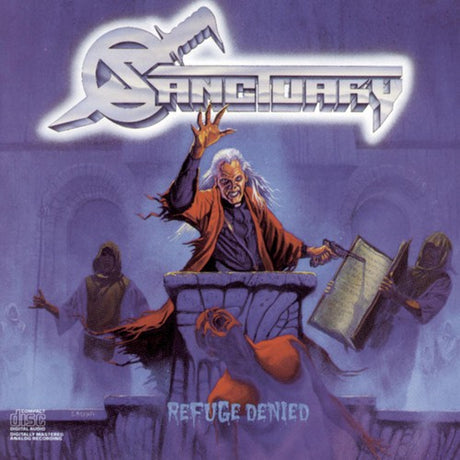 Album cover for 'Sangreal' with a central figure and text 'Refuge Denied'.