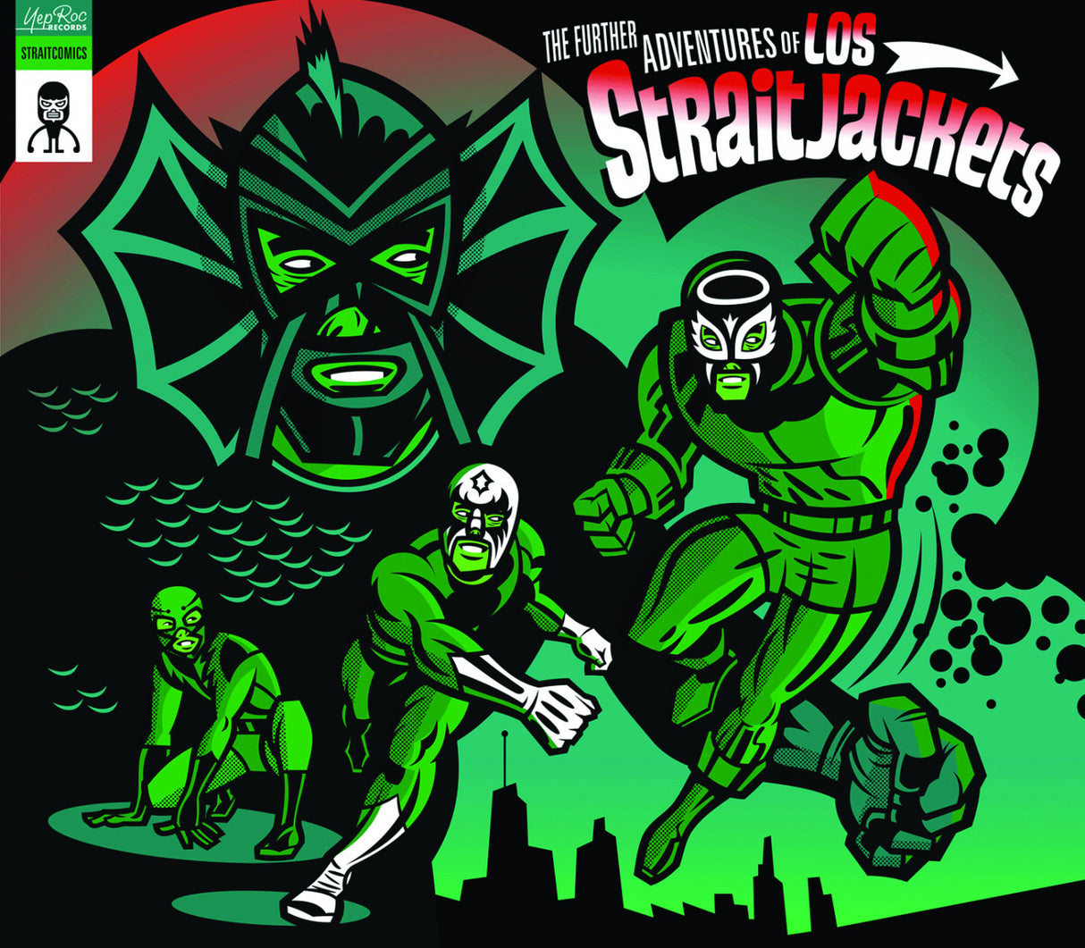 Comic book cover featuring green superhero-like characters with a cityscape background.