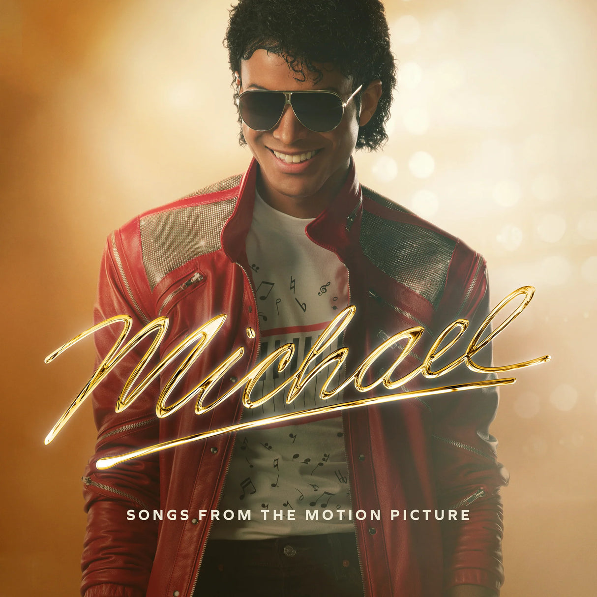 Album cover with a person wearing a red jacket and sunglasses, featuring the title 'Michael: Songs from the Motion Picture'.