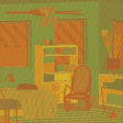 Abstract pattern with geometric shapes in orange and green on a textured background
