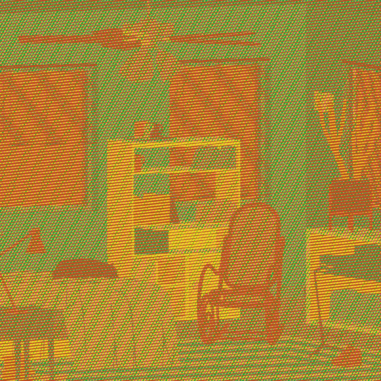Abstract pattern with geometric shapes in orange and green on a textured background