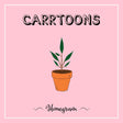 Potted plant illustration with 'Carrotons Homegrown' text on a pink background
