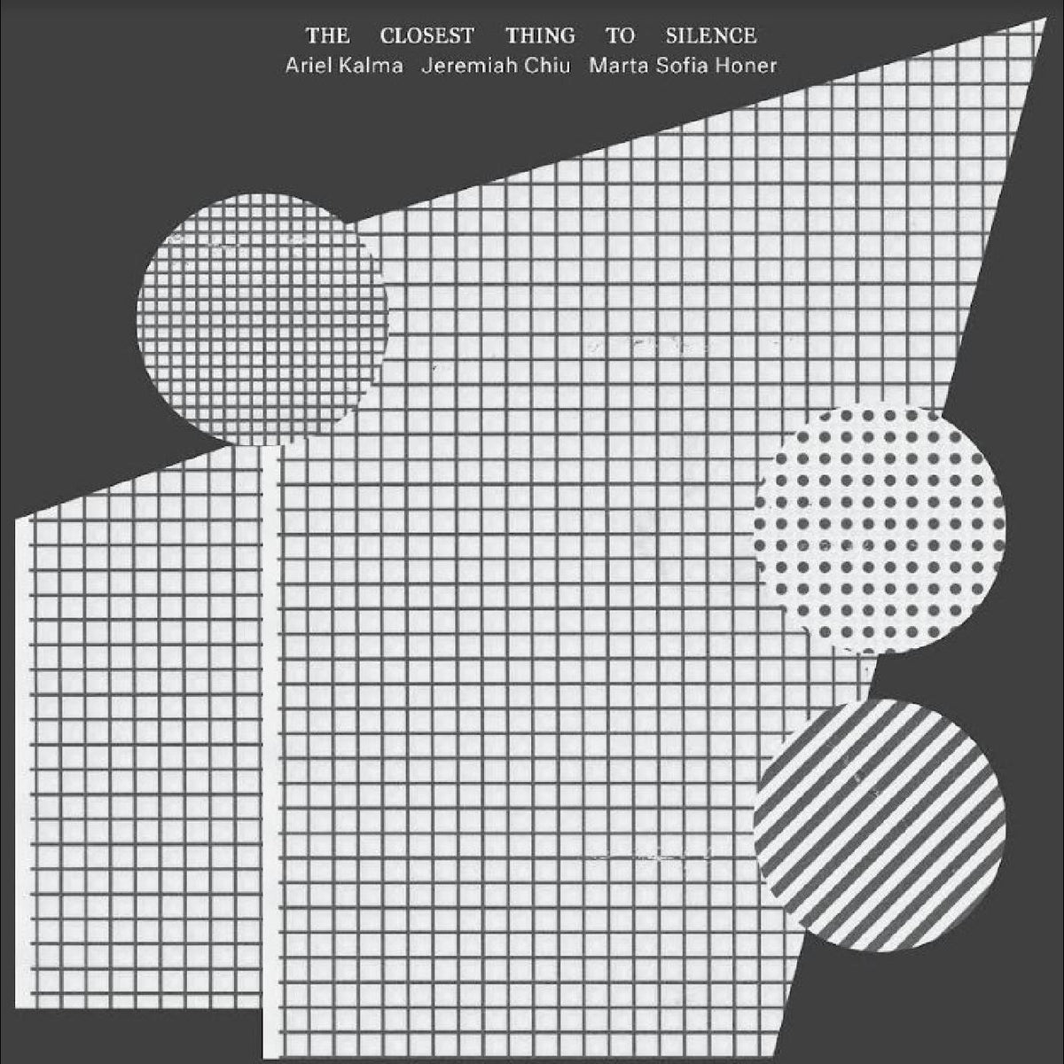 Album cover with geometric shapes and grid patterns on a dark background