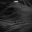 A black and white image of a vinyl record titled 'NxWorries - Why Lawd?' with a mountainous landscape in the background.