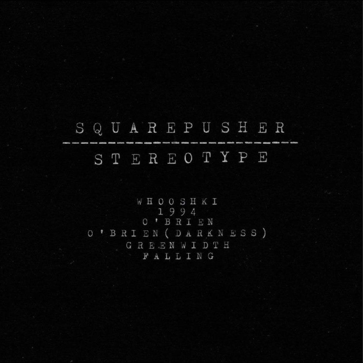 Black background with white text displaying album or track names.