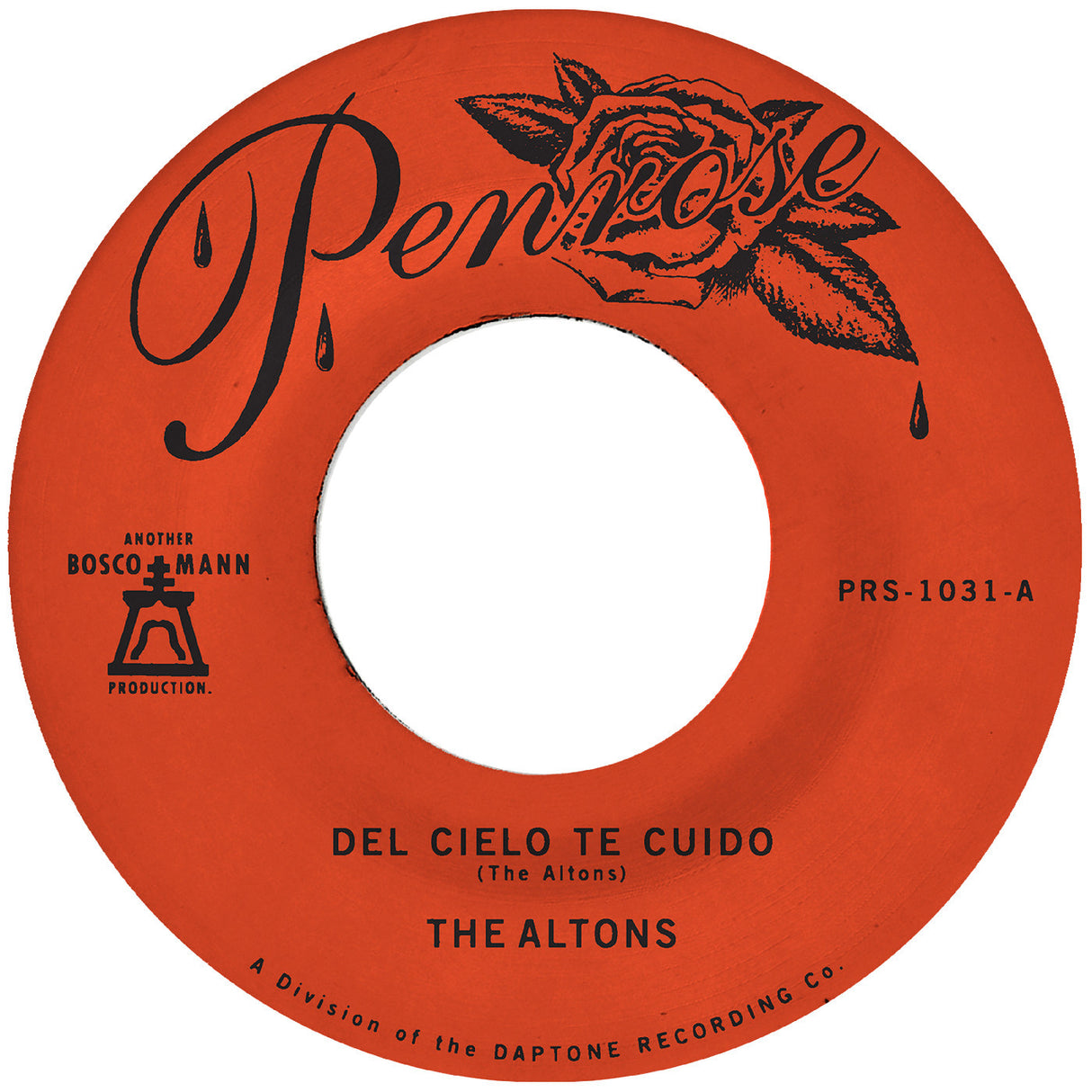 Record label with 'Penrose' branding and text about 'Del Cielo Te Cuido' by The Altons.