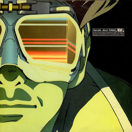 Close-up of a character wearing goggles with a dark background