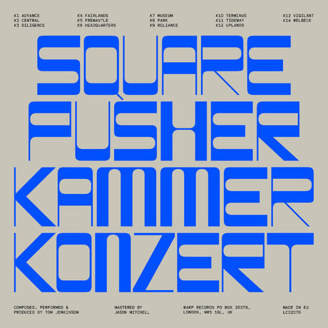 Album cover with blue text on a beige background