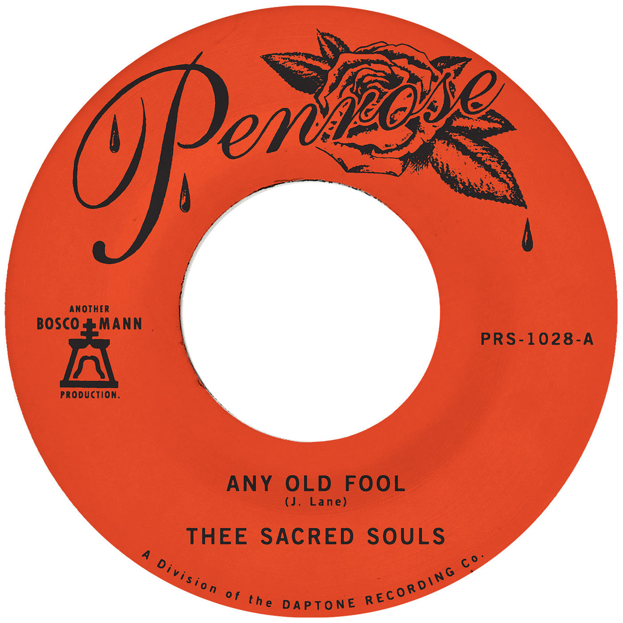 Record label with 'Penrose' branding and text about 'Any Old Fool' by 'Thee Sacred Souls'.
