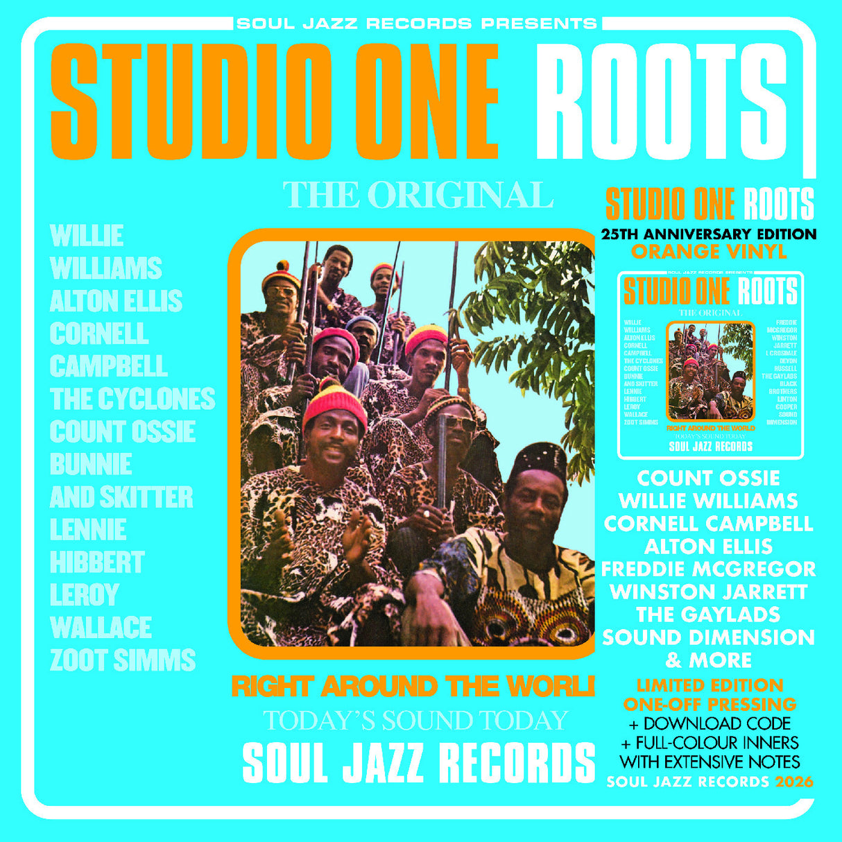 Album cover for 'Studio One Roots' featuring a group of people with text and branding elements.