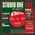 Promotional graphic for 'Studio One Ska' featuring a red vinyl record and text about Soul Jazz Records.