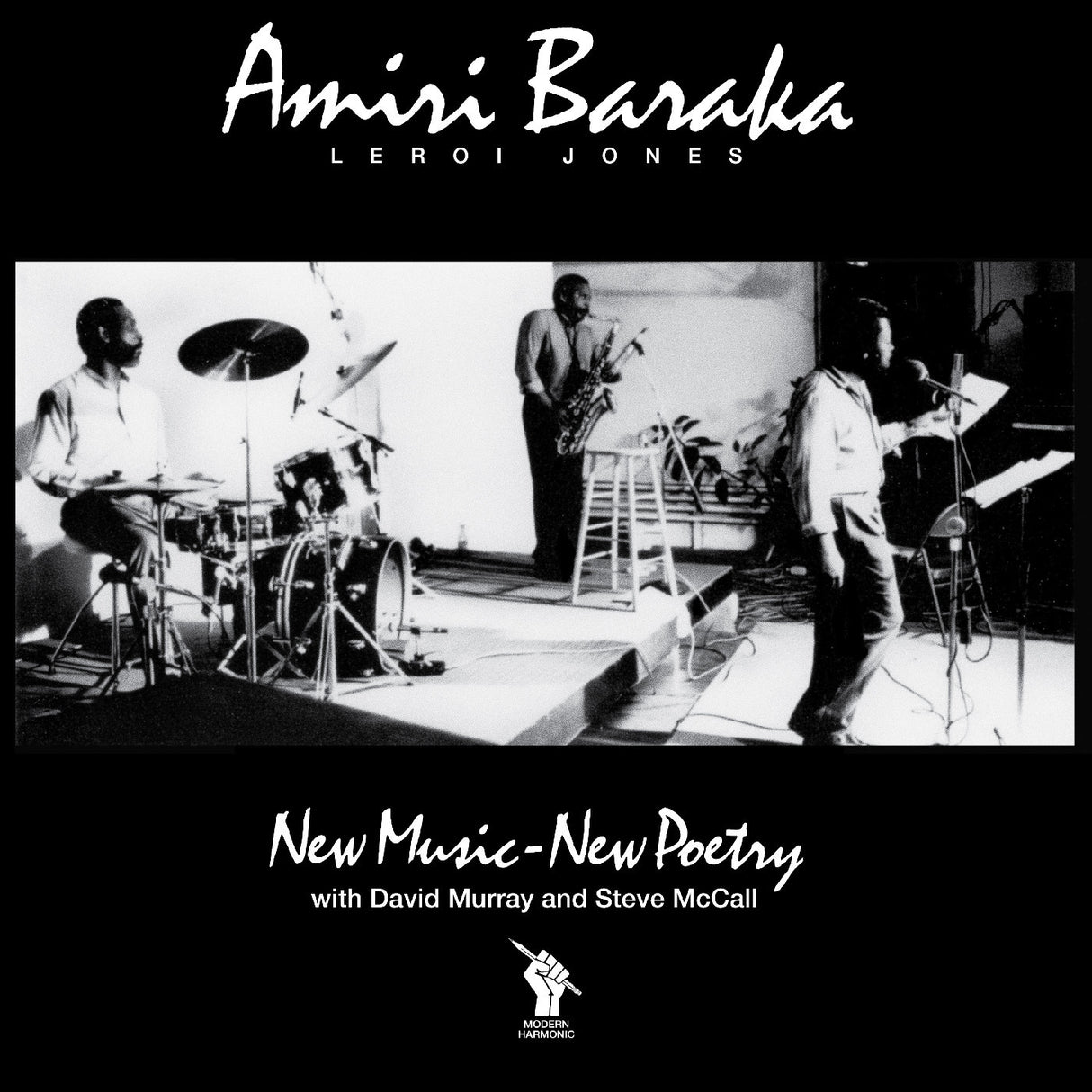 Album cover featuring a black and white photo of musicians with text about Amiri Baraka, Leroi Jones, and other artists.