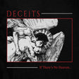 Album cover for 'Deceits' with black and white illustration of a woman and man embracing, set against a black background.