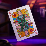 Playing card with a character design on a blurred background