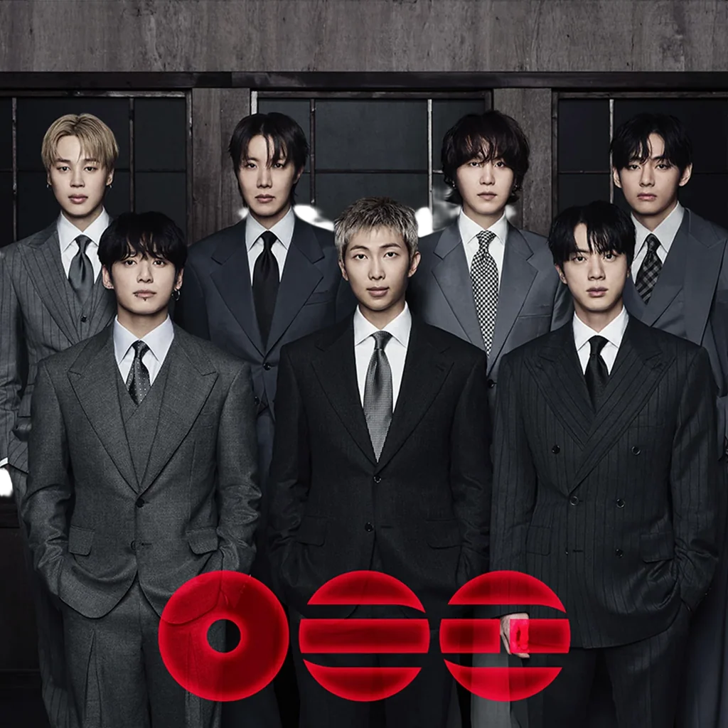 Group of men in suits with a red logo at the bottom