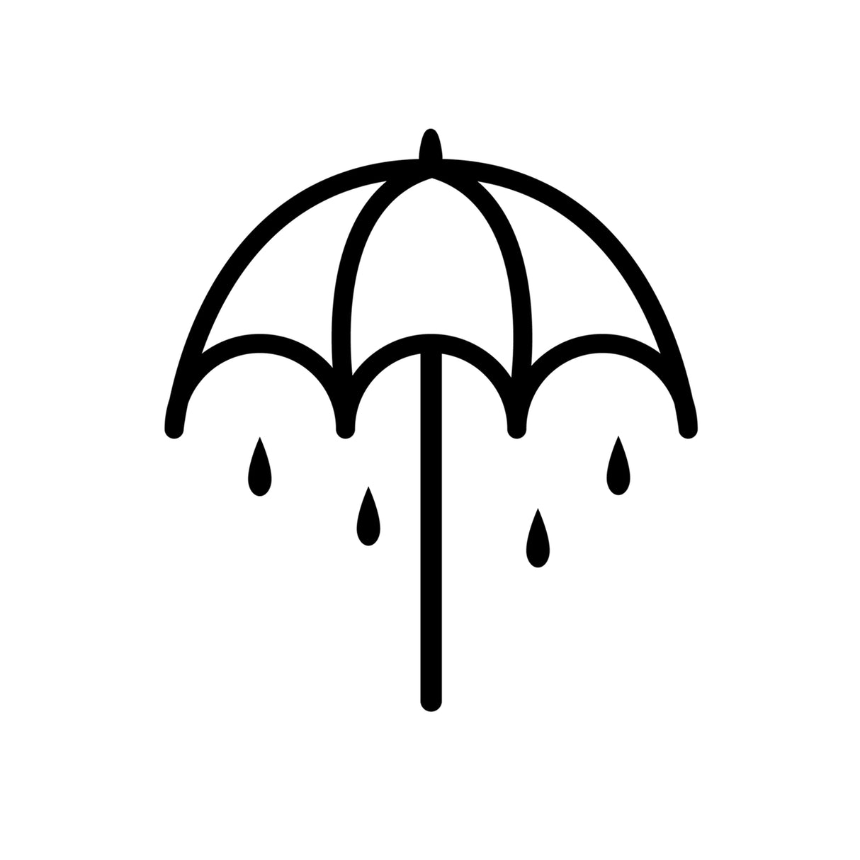 Black umbrella with raindrops on a white background