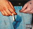 Album cover with hands lighting a cigarette against a blue denim background, featuring a 'Parental Advisory' label.