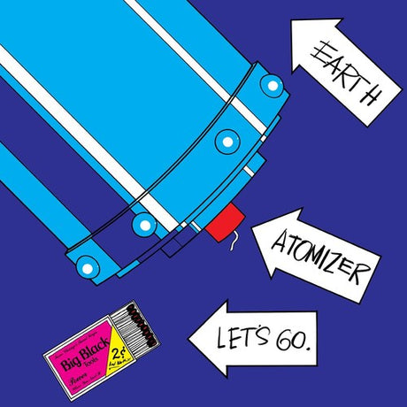 Cartoon illustration of a blue atomizer with matchbox and 'Let's Go' text on a blue background