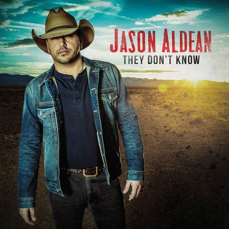 Album cover featuring a person wearing a cowboy hat and denim jacket with a desert landscape and 'Jason Aldean' text.