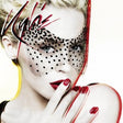 Model wearing a black and red face mask with 'KVD' branding, posing against a white background.