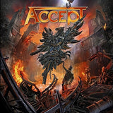 Album cover for Accept featuring a mechanical eagle and fiery background