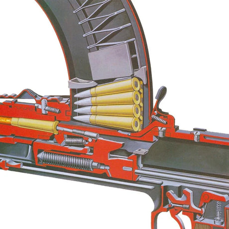 Cross-sectional diagram of a gun with ammunition