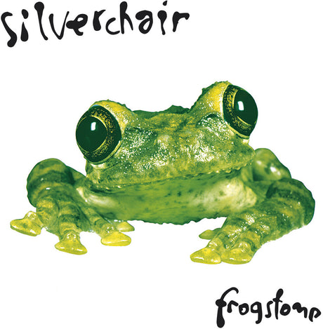 Green frog figurine with 'Silverchair' and 'Frogstone' text on a white background