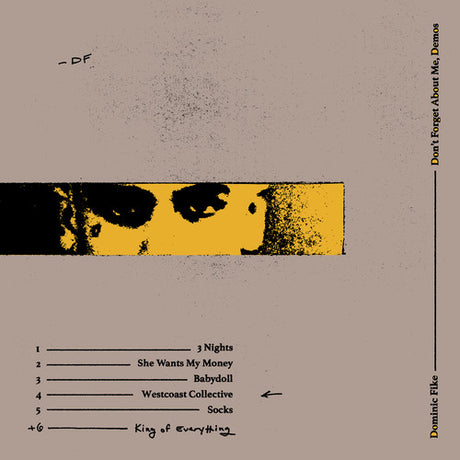 Album cover with a face design and tracklist on a beige background