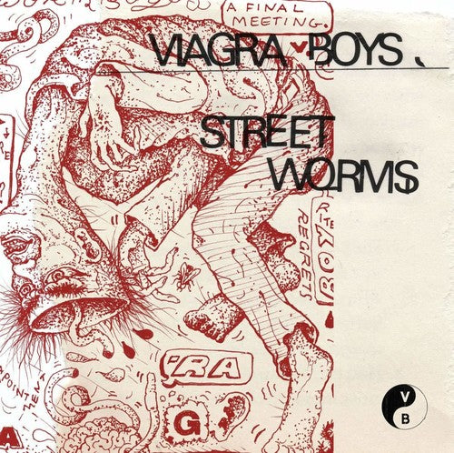 Cover art for Viagra Boys - Street Worms album featuring a drawing with abstract and chaotic imagery, including text and figures.