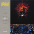 Album cover for 'Luminescent Bridge' by the band Luminescent, featuring a split design with a gray left panel containing the band name in yellow and geometric line art, and a right panel depicting a glowing red sun over a blue reflective landscape under a black sky.