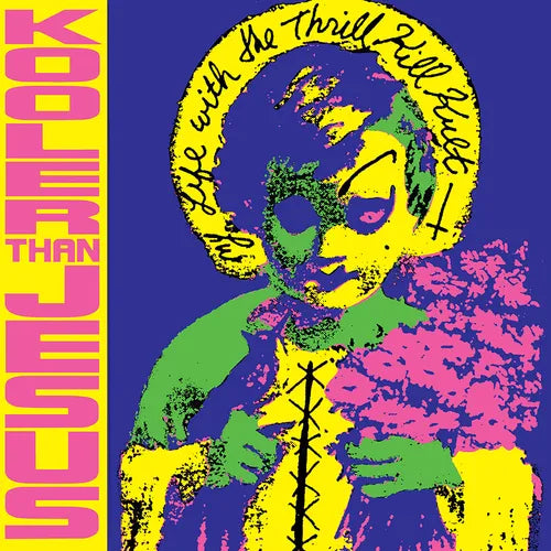Album cover with colorful design and text on a blue background
