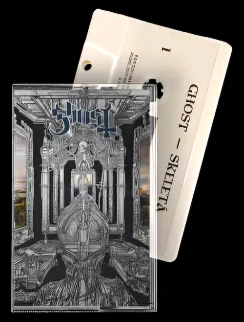 Cassette tape with 'Ghost' album cover design on a white background