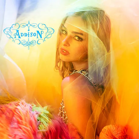 Album cover with a person wearing a feathered outfit and 'Addison' branding.